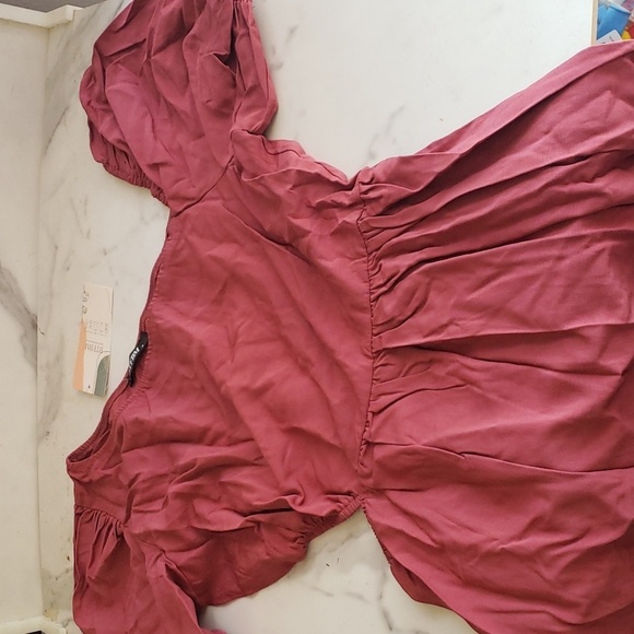 BTFBM Puff Sleeve Asymmetrical Neck High Waist Cutout Swing Maxi Dress Plum SZ S - Picture 5 of 12